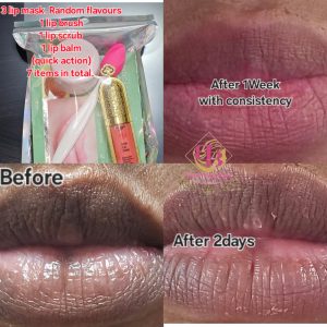 pink lip balm and pink lip scrub