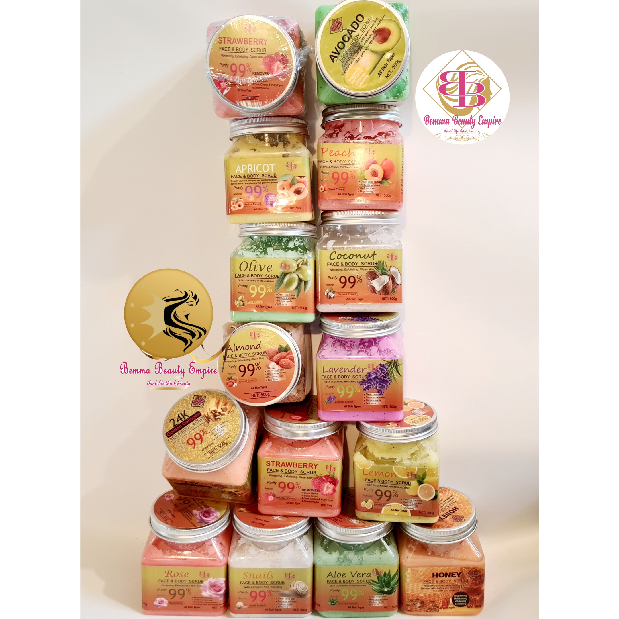 Face and body scrub 500g each.