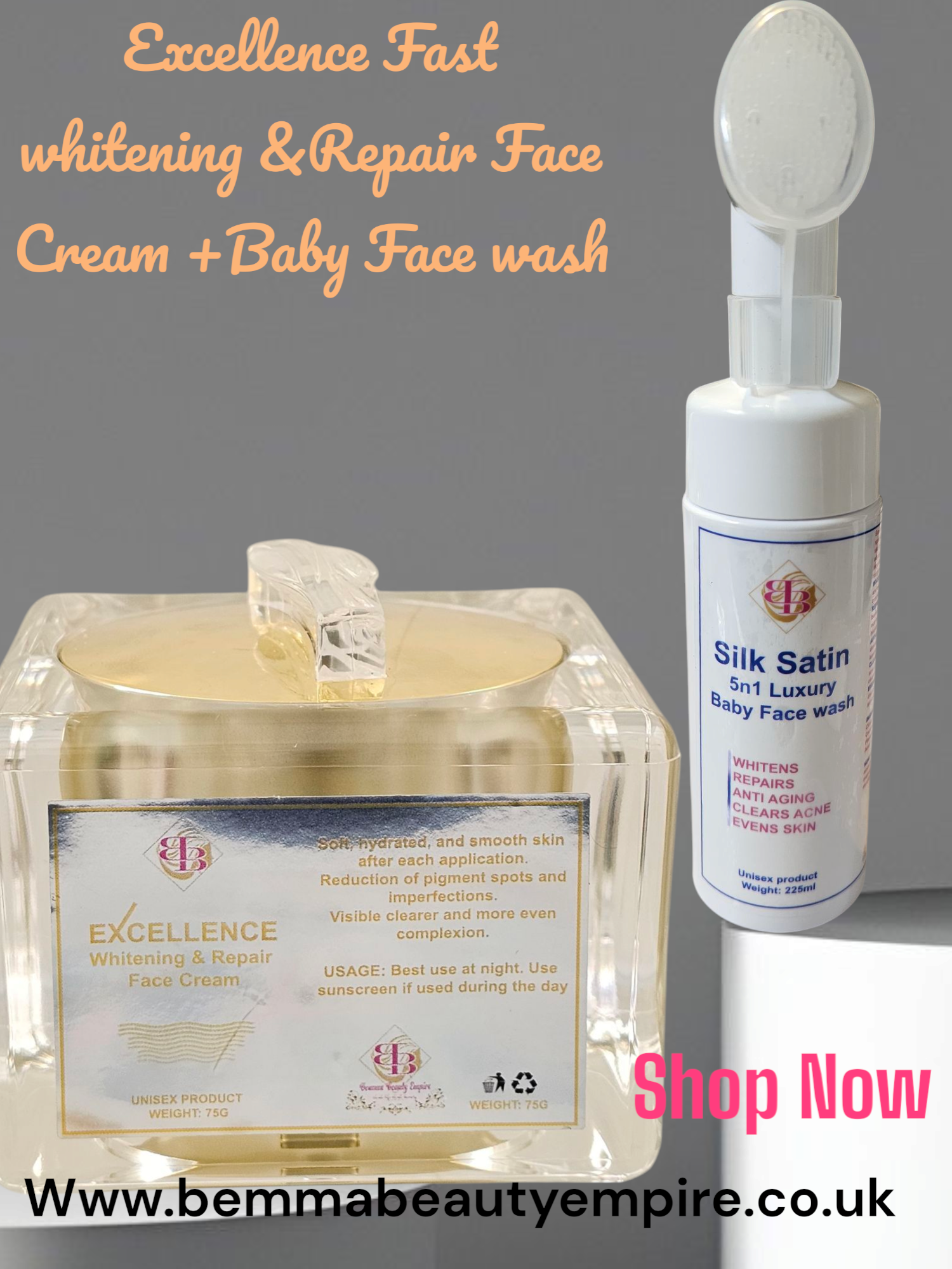 Excellence Fast whitening and repair face cream + Silk Satin 5n1 Luxury Baby Face wash 2n1